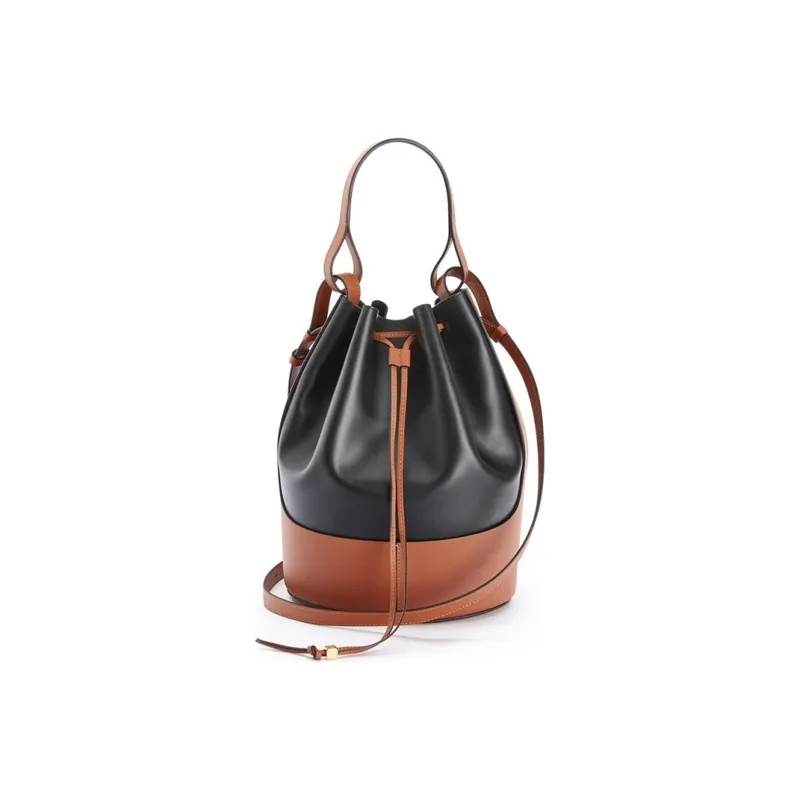 LOEWE Balloon Napa Calf Leather Balloon Bag Bucket Bag Handbag Shoulder Bag Crossbody Bag Large Size Women's Black/Tan-0