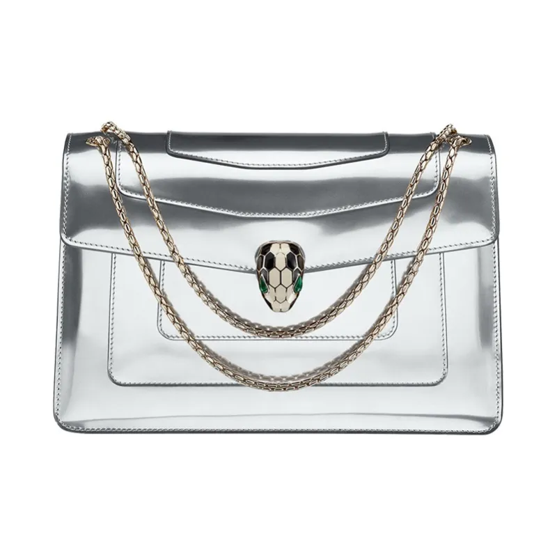 BVLGARI Serpenti Forever Cow Leather Chain Bag Crossbody Bag Shoulder Bag Women's Silver-0