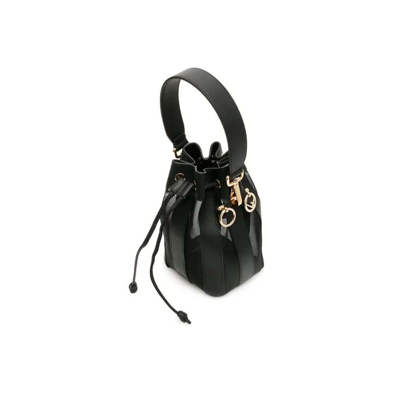 FENDI Mon Tresor Nylon With Cow Leather Bucket Bag, Shoulder Bag, Crossbody Bag, Handbag Mini Women's Black-3