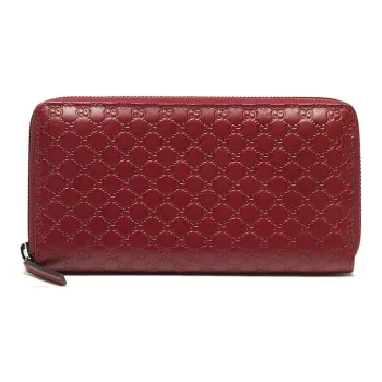 GUCCI Cow Leather Long Zip Closure Wallet Women's Red
