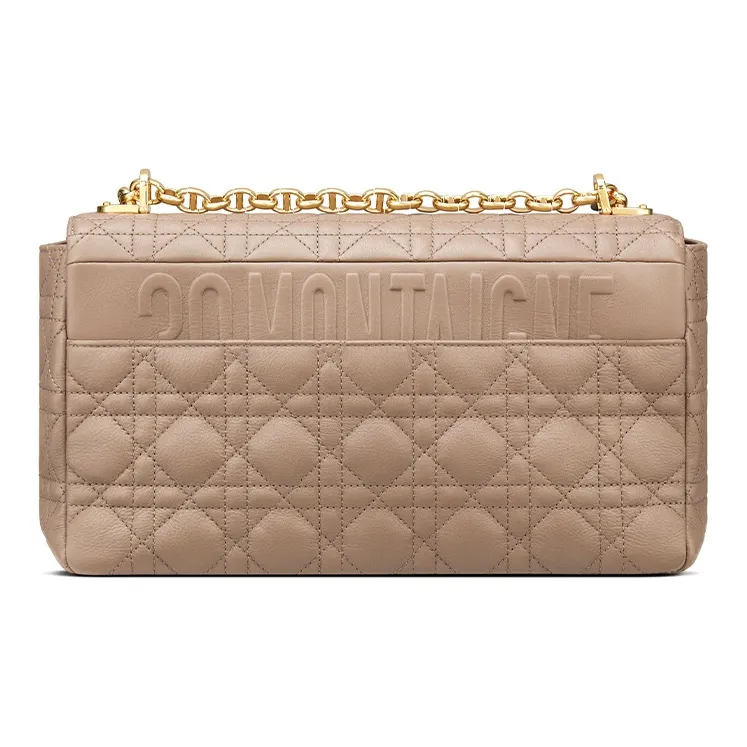 DIOR Caro Soft Cow Leather Shoulder Bag Crossbody Bag Large Size Women's Warm Taupe Gray-2