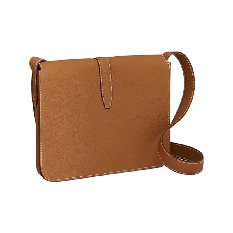 HERMES Steve Light Junior Togo Calfskin Messenger Bag, Crossbody Bag Regular Unisex Gold Brown-2