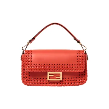 FENDI With Cow Leather And Sheepskin Shoulder Bag, Woven Bag, Shoulder Bag, Crossbody Bag Women's Red