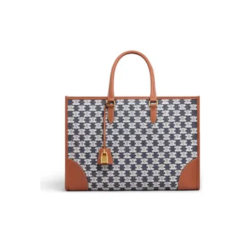 CELINE Cow Leather Textile Tote Bag Shopping Bag Handbag Shoulder Bag Unisex Marine Blue