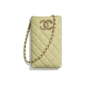 CHANEL Cow Leather Crossbody Bag With Cell Phone Pouch Unisex Green