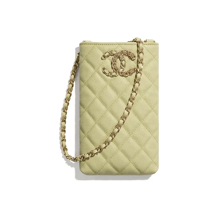 CHANEL Cow Leather Crossbody Bag With Cell Phone Pouch Unisex Green-0