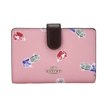 COACH Corner Zip Canvas Wallet Mini Women's Tulip Pink With Silver