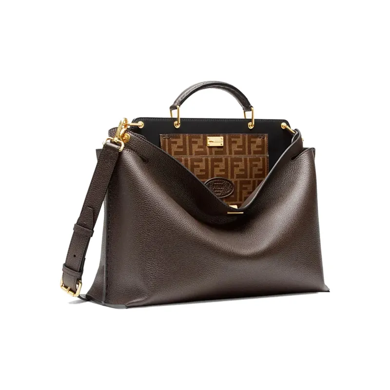 FENDI Leather Briefcase One Shoulder Handbag Men's Brown-1