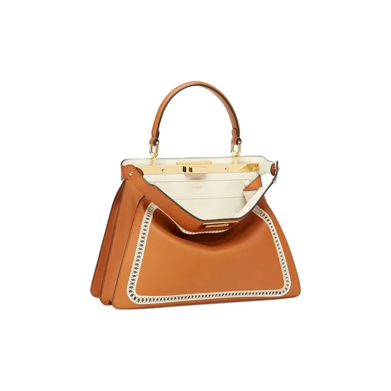 FENDI Peekaboo ISeeU Cow Leather, Sheepskin Shoulder Bag, Crossbody Bag, Handbag Medium Size Women's Brown-4