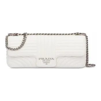 PRADA Diagramme Leather Shoulder Bag, Crossbody Bag, Handbag White