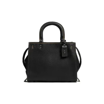 COACH Rogue Flesh Pigeon Leather Tote Bag, Shopping Bag, Shoulder Bag, Crossbody Bag, Handbag Medium Size Women's Black
