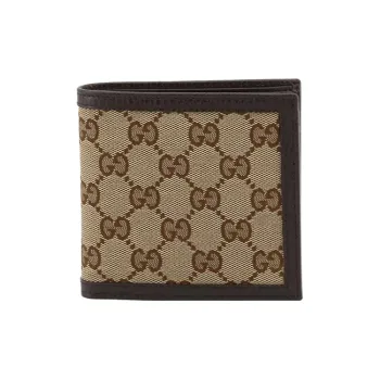GUCCI Fabric With Leather Wallet Women's Beige/Brown