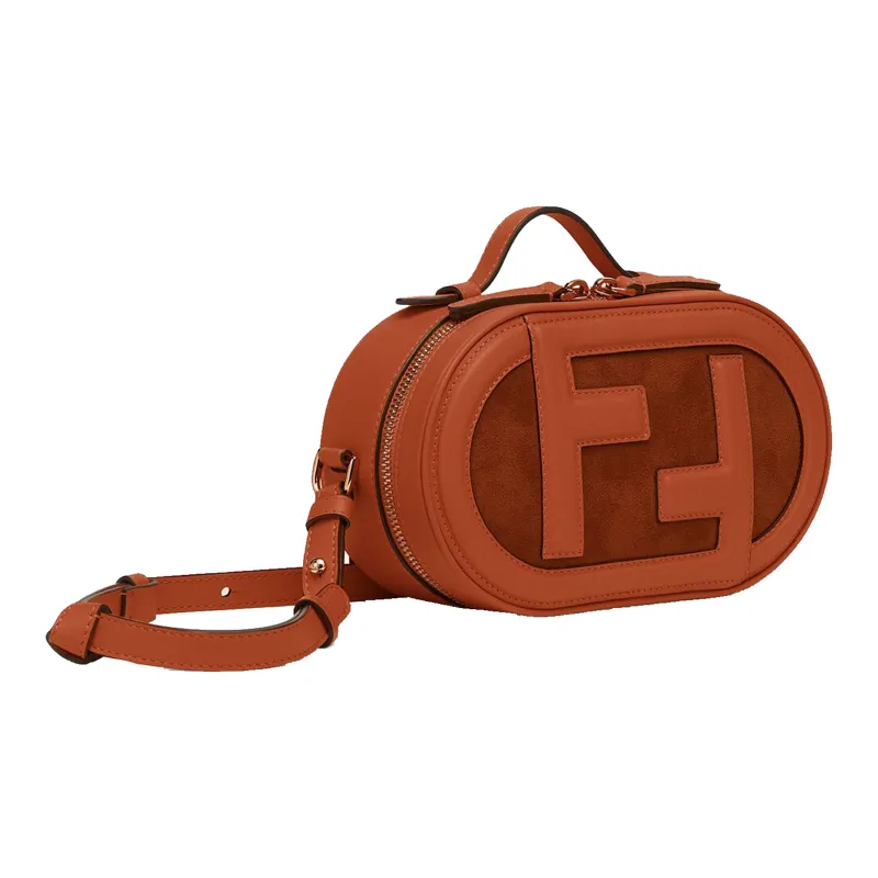 FENDI Leather Patchwork Suede Oval Camera Bag Shoulder Bag Crossbody Bag Handbag Mini Women's Brown-1