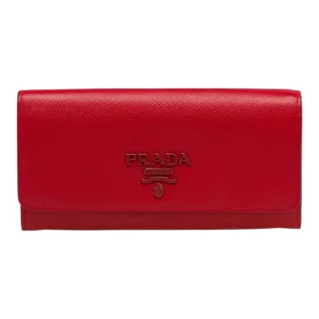 PRADA Saffiano Leather Wallet Women's Red