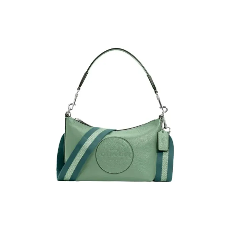 COACH Dempsey Delicate Pebble Leather Shoulder Bag Handbag Shoulder Bag Small Size Women's Cameo Brown Green-1