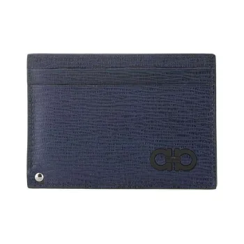 FERRAGAMO Leather Card Holder Wallet Men's Blue
