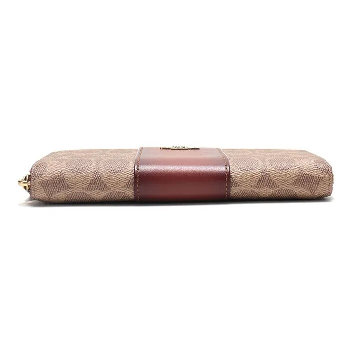 COACH Accordion Zip Canvas With Leather Canvas Bag Hand-Operated Accordion Wallet Women's Brown Multicolor Monogram-4