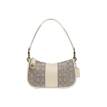 COACH Swinger Fabric With Leather Shoulder Bag Crossbody Bag Handbag Medium Size Women's White & Gray Monogram