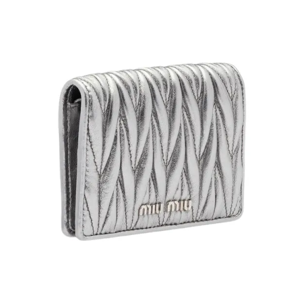 MIU MIU Leather Wallet Unisex Silver-1