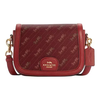 COACH Saddle Coated Canvas With Smooth Leather Saddle Bag Shoulder Bag Crossbody Bag Small Size Women's Red