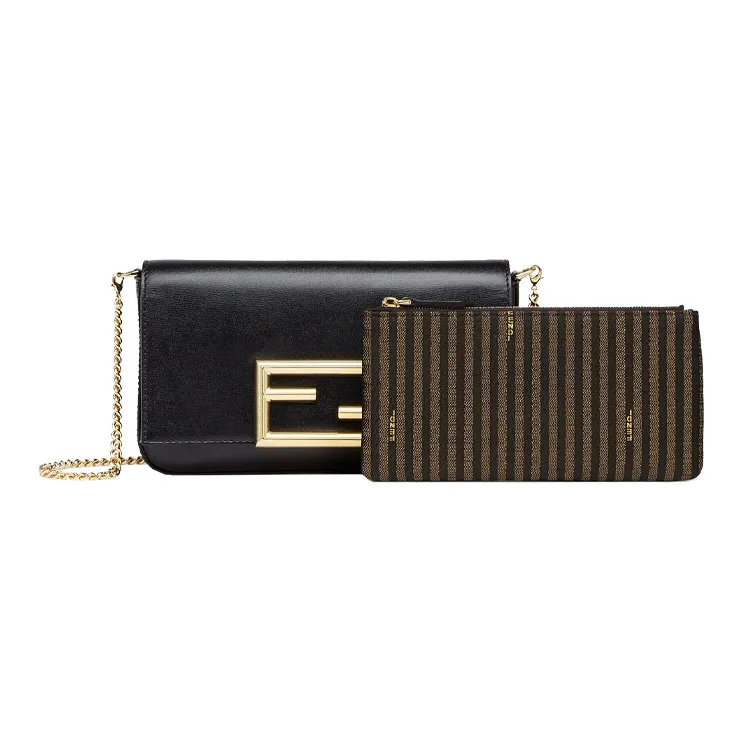 FENDI Calfskin Chain Wallet Shoulder Bag Crossbody Bag Mini Women's Black-1
