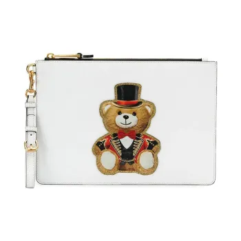 MOSCHINO Cow Leather Clutch Regular Women's White
