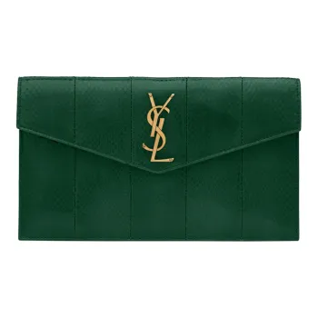 SAINT LAURENT UPTOWN Snake Skin Envelope Bag, Clutch Small Size Women's Grassland Green