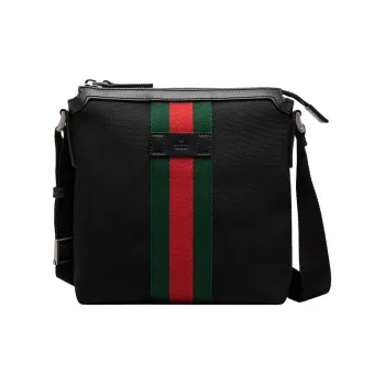 GUCCI Canvas With Leather Canvas Bag, Messenger Bag, Crossbody Bag, Shoulder Bag Men's Black