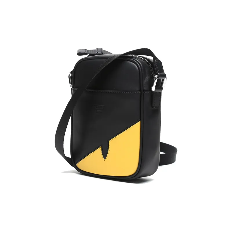 FENDI Multicolor Leather Vertical Messenger Bag Camera Bag Shoulder Bag Crossbody Bag Men's Black/Yellow-1