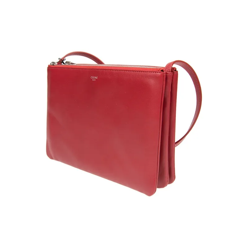 CELINE Trio Cow Leather Shoulder Bag Crossbody Bag Women's Candy Color Multicolor Red-2