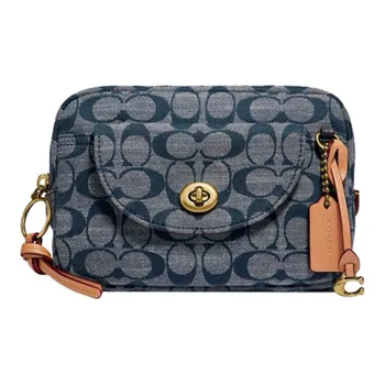 COACH Cargo Cotton Canvas Bag Camera Bag Fanny Pack Small Size Women's Denim Blue Monogram