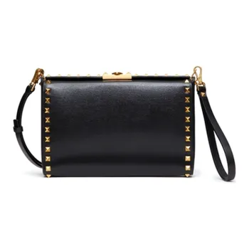 Valentino Rockstud Alcove Grained Calfskin Handheld Handbag Shoulder Bag Crossbody Bag Men's Black