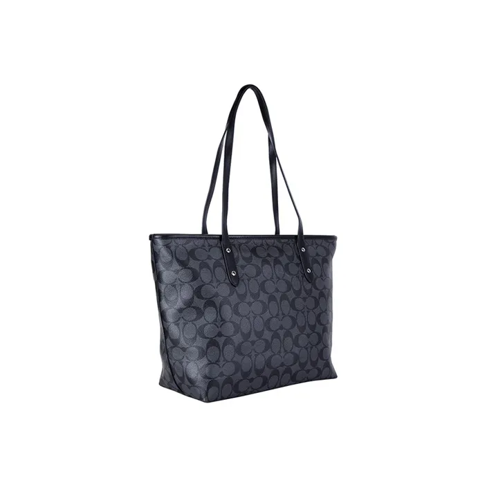 COACH City Zip Tote Canvas With Leather Tote Bag, Shopping Bag, Handbag, Shoulder Bag Women's Black-1