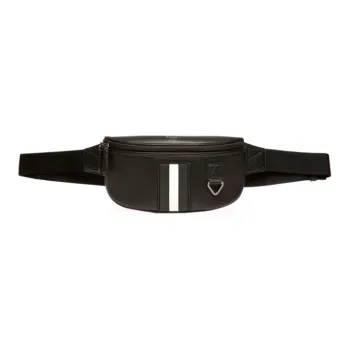 BALLY Waterproof Recycled Cow Leather One Shoulder Crossbody Fanny Pack Men's Black