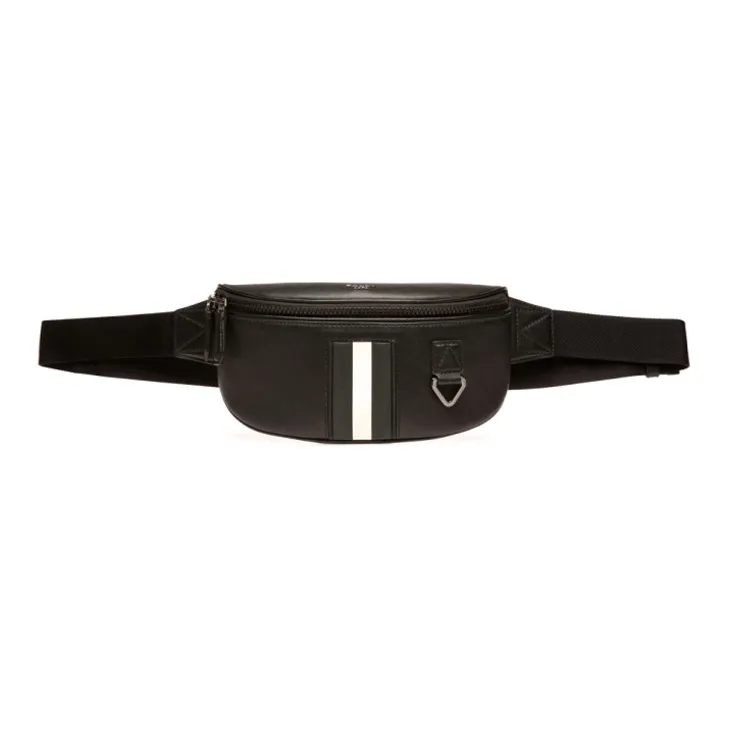 BALLY Waterproof Recycled Cow Leather One Shoulder Crossbody Fanny Pack Men's Black-0