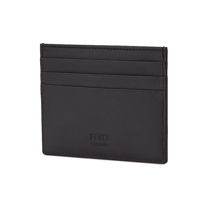 FENDI Leather Card Clip Card Holder Men's Black/Gold-1