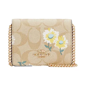 COACH Chain Canvas With Leather Chain Bag One Shoulder Crossbody Handheld Wallet Mini Women's Khaki Monogram