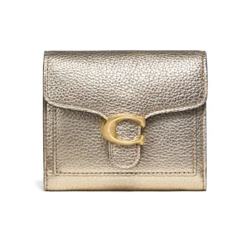 COACH Tabby Leather Wallet, Card Holder Women's Metal Silver