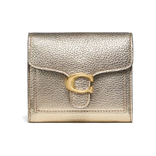 COACH Tabby Leather Wallet, Card Holder Women's Metal Silver