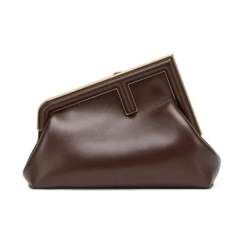 FENDI Fendi First Lambskin Handheld Shoulder Bag Crossbody Bag Small Size Women's Dark Brown