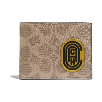 COACH Billfold Wallet Canvas Cowhide Clutch Wallet Men's Khaki Monogram