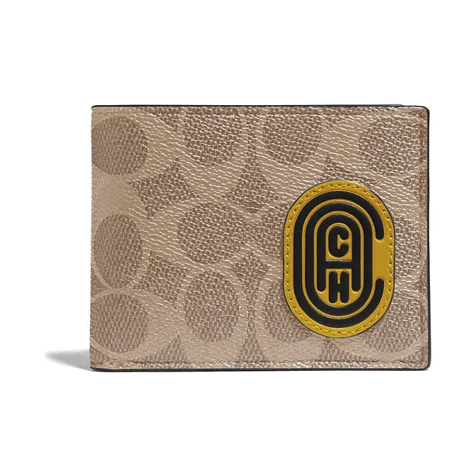 COACH Billfold Wallet Canvas Cowhide Clutch Wallet Men's Khaki Monogram-0