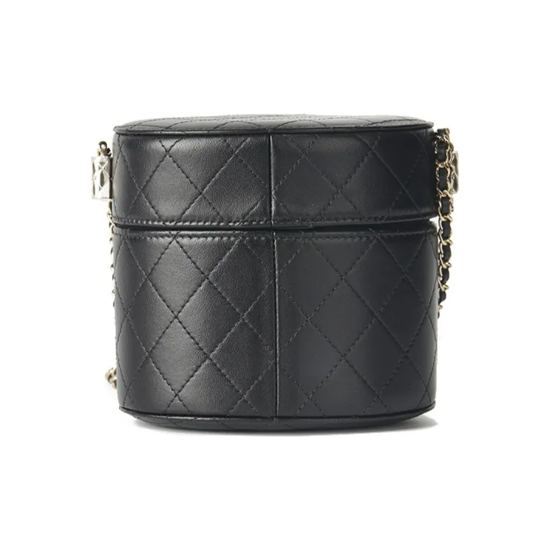 CHANEL Sheepskin Cylinder Bag, Makeup Bag, Shoulder Bag, Crossbody Bag Medium Size Women's Black-2