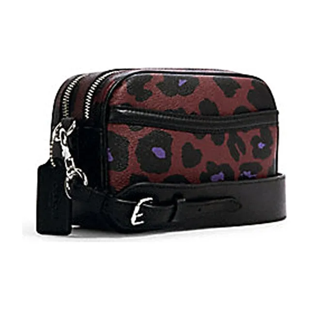 COACH Jes Canvas With Leather Camera Bag Shoulder Bag Crossbody Bag Small Size Women's Purple Leopard Print-1