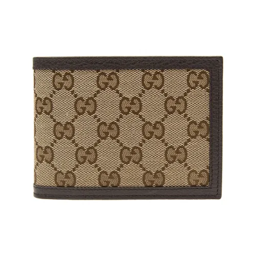 GUCCI Canvas With Leather Wallet Regular Men's Ebony/Brown