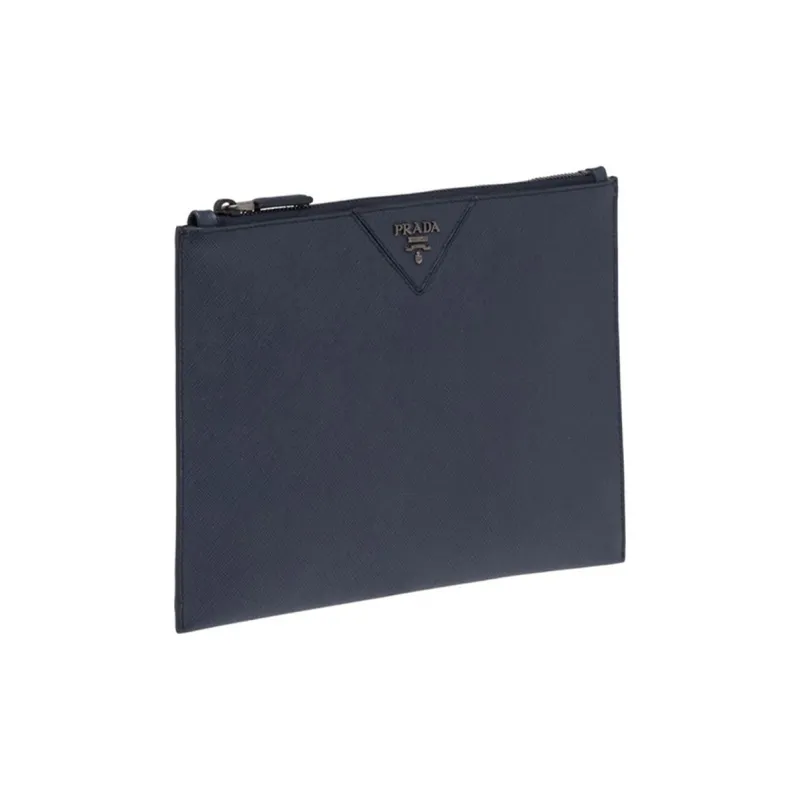 PRADA Cow Leather Clutch Medium Size Men's Dark Blue-2