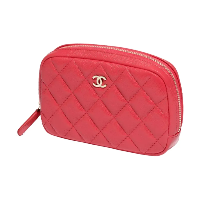CHANEL Grain Embossed Calfskin & Metal Clutch Women's Red-1