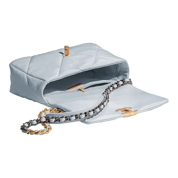 CHANEL 19Bag Lambskin & Metal Shoulder Bag, Crossbody Bag Trumpets Women's Haze Blue-2