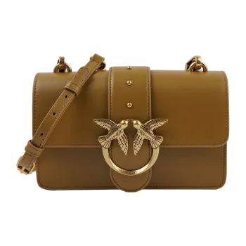 PINKO SIMPLY Cow Leather Swallow Bag, Crossbody Bag, Shoulder Bag Mini Women's Brown