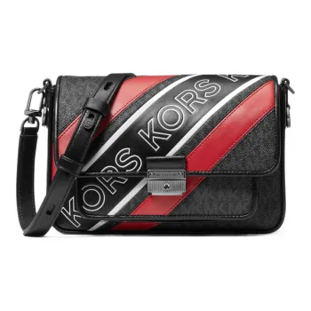 MICHAEL KORS Bradshaw Canvas Shoulder Bag Crossbody Bag Medium Size Women's Black & Red
